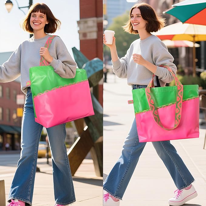 Extra Large Tote Bag Foldable Waterproof Summer Beach Bag for Women Men, Dual Handles, for Swim Gym Camping Shopping