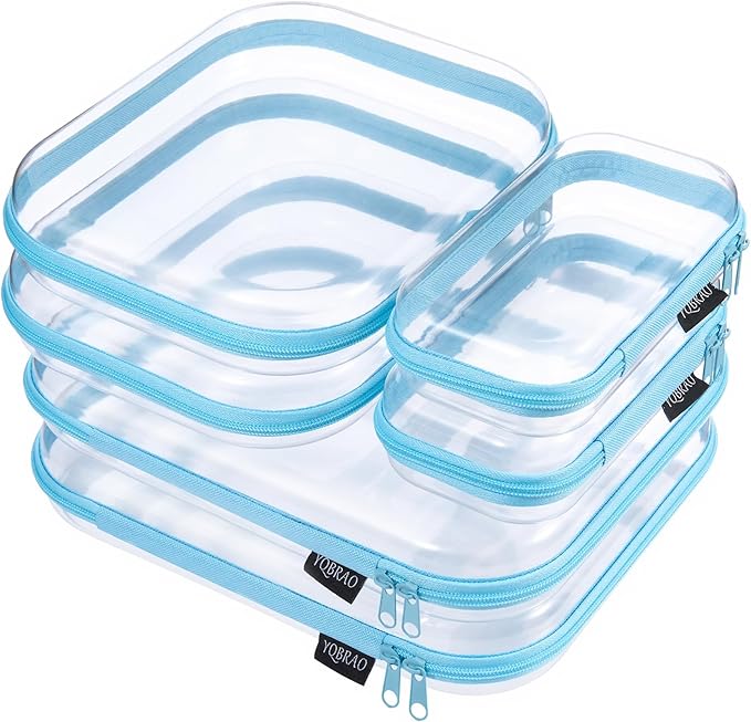 YQBRAO 6 Pack Sky Blue Clear Hard Shell Zipper Case, 1.2mm Heavy Duty Multi-Size Organizer Pouches for Home & Travel, Crush-Proof Storage Bags for Essentials, Toys & Toiletries (2L, 2M, 2S)