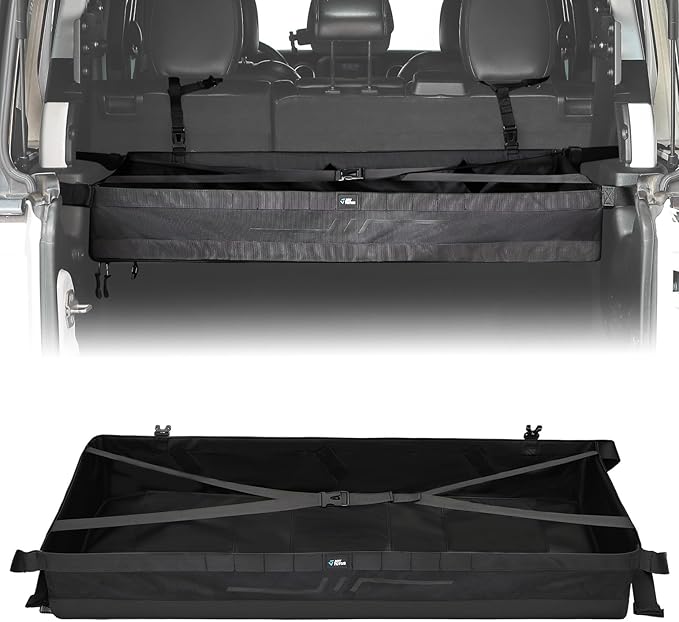 JOYTUTUS PVC Mesh Trunk Organizer Foldable Rear Trunk Cargo Storage for 2007-2026 Wrangler JK JL 4-Door, Interior Luggage Carrier for Camping Trip Gear, Max 22-44 LBS