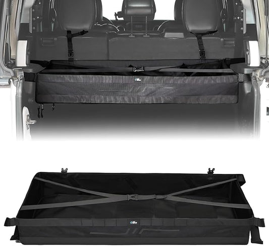 JOYTUTUS PVC Mesh Trunk Organizer Foldable Rear Trunk Cargo Storage for 2007-2026 Wrangler JK JL 4-Door, Interior Luggage Carrier for Camping Trip Gear, Max 22-44 LBS