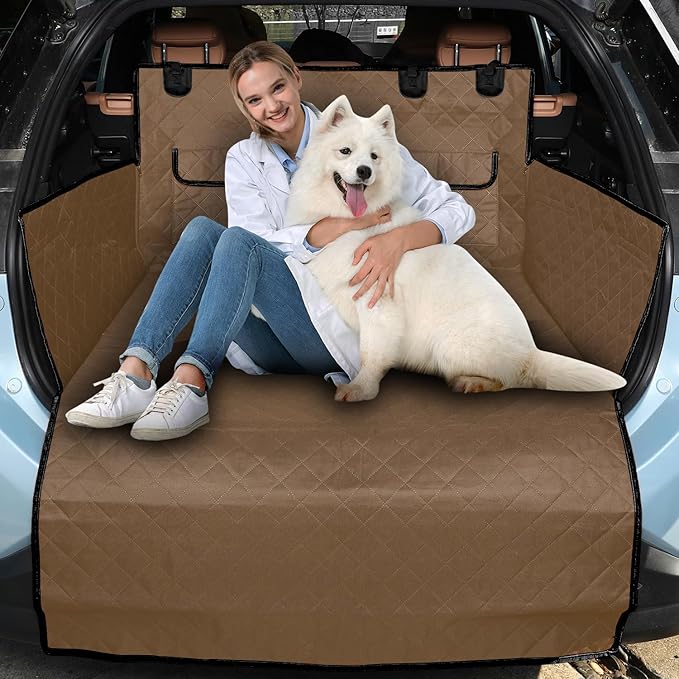 NESTROAD SUV Cargo Liner for Dogs, Waterproof Dog Cargo Cover for SUVs,Sedans,Vans,Nonslip Dog Seat Cover with Bumper Flap Protector,Universal Fit,Brown,Large