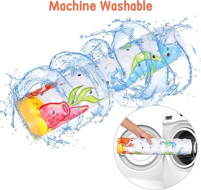 Bath Mat for Tub Non Slip, Machine Washable Anti-Slip Cartoon Baby Bathtub Shower Mat with Drain Holes and Suction Cups for Toddler & Kids, 40 Inch x 16 Inch-Rectangular, Pink Octopus