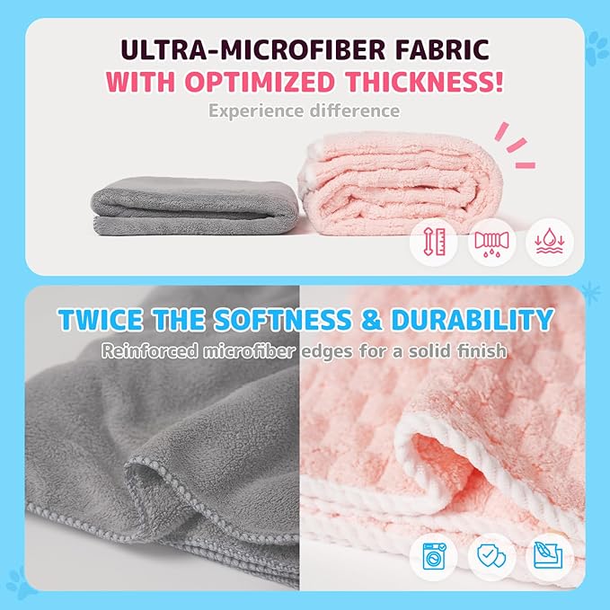 SOONTAN Cloud Pet Towels – Absorbent, Soft Microfiber Towels for Drying Dogs and Cats, Quick-Dry, Includes 2 Sizes