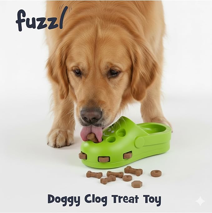 Clog Large Treat Toy for Dogs Puzzle Enrichment Shoe – Natural Rubber Chew Toy – Durable, Interactive Cognitive Feeder – Eco-Friendly, Non-Toxic & Dishwasher Safe – Green