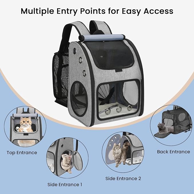 Expandable Pet Carrier Backpack, Airline Approved Cat & Dog Backpack Carrier, Soft-Sided Travel Backpack with 4 Entrances, Breathable Ventilated Design, Holds up to 25 lbs