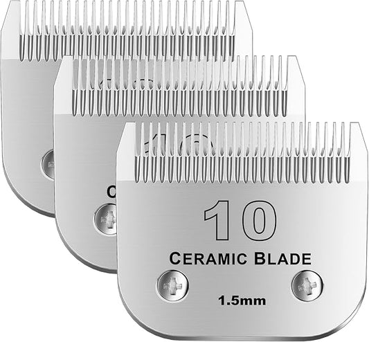 colorski 10# Detachable Pet Dog Grooming Clipper Ceramic Blade,Compatible with Andis Size 10 Cut Length 1/16"(1.5mm),Compatible with andis/wahl/Oster Dog Clippers 3PCS