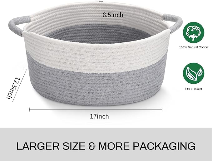 Medium Rope Basket with Handles, Medium Bohe Storage Basket, 17 "L x 12.5" W x 8.5 "H, Home Decor Organizer for Towels,toys, Books & Magazines