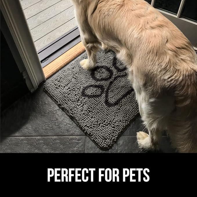 GORILLA GRIP SOAKSTOPPER Dog Door Mat, 30x20 Machine Washable Rug Absorbent Doormat Captures Moisture Mud Dirt, Quick Dry Soft Chenille Entryway Rugs Indoor Entrance Mats for Dog Paws, Paw Gray