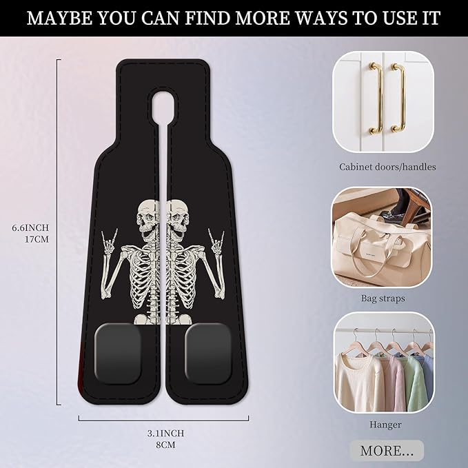 PU Leather Car Seat Hook, Storage Headrest Hanger, Cute Car Backseat Organizer, Car Hooks for Purses and Bags Skull Human Skeleton