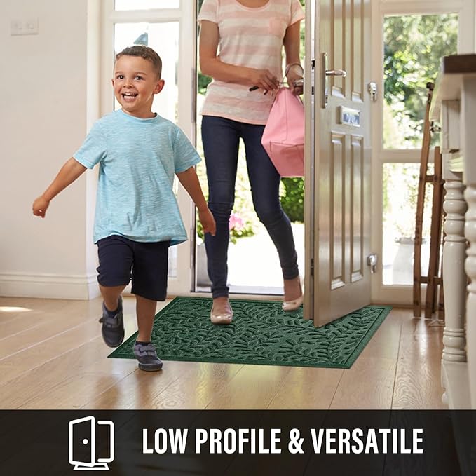 Front Door Mat, Absorbent Dirt Trapping Welcome Door Mat Indoor Outdoor, Non Slip Entry Mat, Indoor Outdoor Door Mats, Fade Resistant, Low Profile Doormat for Entryway, 36×24, Green