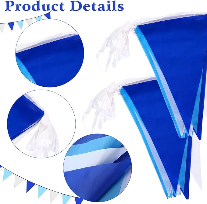 Preboun 164 Feet Pastel Pennant Banner Bunting Pennant Banner Garland 120 Pcs Pastel Triangle Flags on a String for Baby Shower Birthday Graduation Wedding Hanging Decorations(Blue and White)