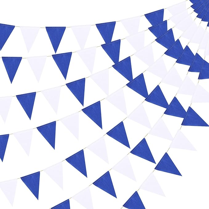 HESTYA 42 Pieces Blue Pennant Banner Flag Bunting Triangle Banner Pennants for Graduation Birthdays Classroom School Carnival Garland Outdoor Events Party Hanging Decorations