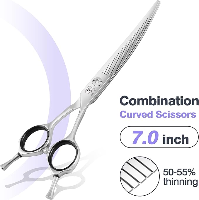 Professional Curved Thinning Scissors for Dog Grooming, 30-Degree Curvature, Japanese 440C for Trimming Dogs Cats and Other Pets face and paws