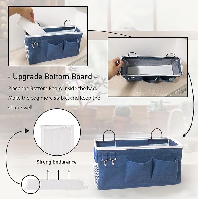 2pcs Large Wall Hanging Organizer Bag, Linen Fabric Door Hanging Storage Baskets with Pockets, Waterproof Bin for Kitchen, Bedroom, Office, RV Camper (Blue)