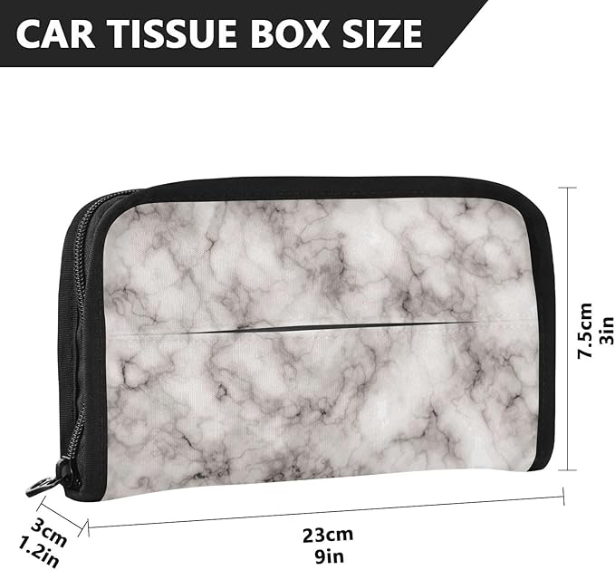 Car Tissue Holder Car Napkin Holder Car Tissue Box Dispenser Storage Case Sun Visor Mask Holder with Adjustable Straps Reusable Refillable Marble Grey