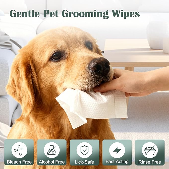 50 Pack Dog Wipes for Paws and Butt Unscented Hypoallergenic Pet Grooming Wipes Gentle Earth-Friendly Cleaning Wipes for Puppies, Kittens & Senior Pets Deodorizing Waterless Bathing Wipes