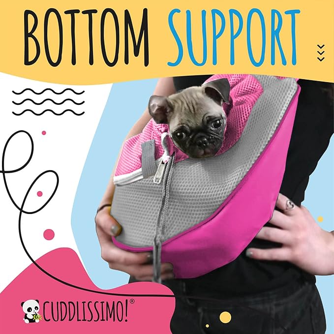 Cuddlissimo! Pet Sling Carrier - Soft Front-Chest Carrying Bag for Small Pets (Ideal for Dogs, Puppies & Cats 6–10 lbs) - Carefully Sized for Yorkshire Terrier, Maltese, Toy Poodle, Papillon -(Pink-L)