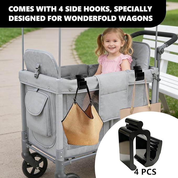 Universal Wagon Accessories, Upgraded Side Hooks with 30kg Load Capacity - Sturdy Stroller Hooks & Space-Saving Travel Organizer for All Stroller Wagon(4PCS)