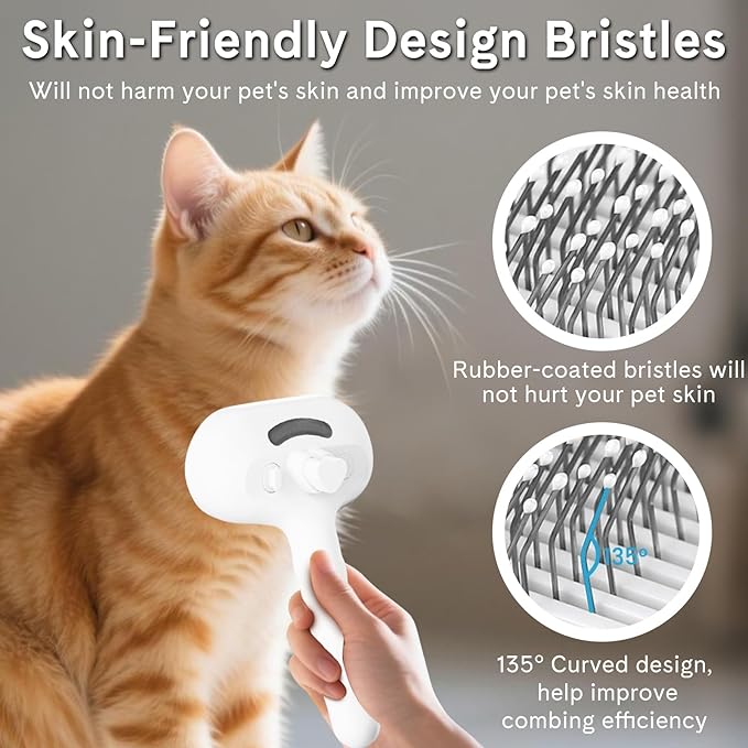 Pet Steam Brush for Dogs & Cats - 2-in-1 Deshedding & Detangling Tool with Steam Spray, Anti-Static Grooming Brush for Long/Short Haired Pets, Waterless Cleaning & Massage(White)