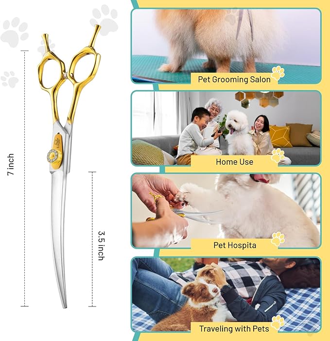 7 Inch Curved Dog Grooming Scissors Made Of 440C Stainless Steel Professional Downward Curved Pet Face Trimming Shears with Jewelled Screw, Sharp & Comfortable for Groomers