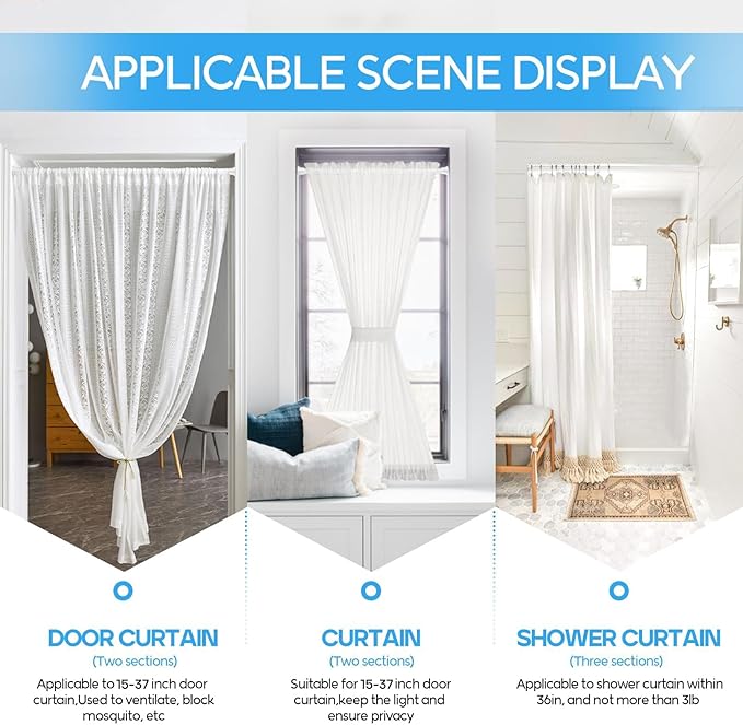1pack Spring Tension Rods 18-36 Inch Adjustable White Small Tension Rod Extendable Short Curtain Rod Spring Loaded Curtain Rods Tension Rod for Closet,Kitchen