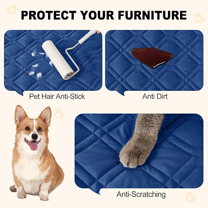 Smiry Reversible Waterproof Couch Covers for Sofa, Washable Dogs Pet Couch Covers for 3 Cushion Sofa Pet Friendly, Water Resistant Furniture Protector Slipcover, Geometric (40"x50", Navy/Blue)