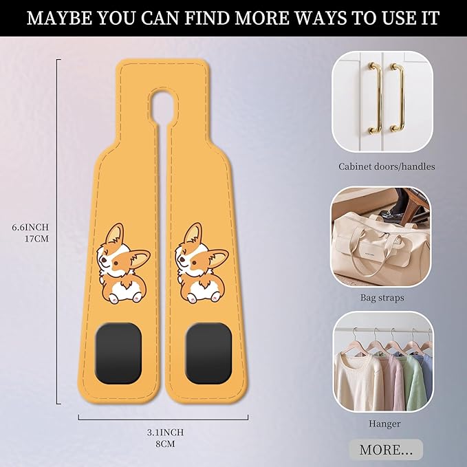 PU Leather Car Seat Hook, Storage Headrest Hanger, Cute Car Backseat Organizer, Car Hooks For Purses and Bags Corgi Dog Orange