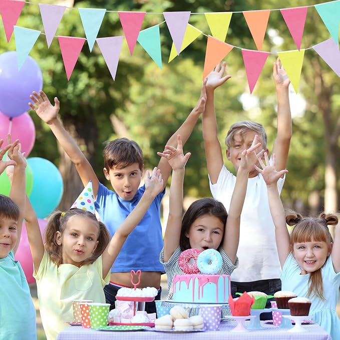 Preboun 164 Feet Pastel Pennant Banner Bunting Pennant Banner Garland 120 Pcs Pastel Triangle Flags on a String for Baby Shower Birthday Graduation Wedding Hanging Decorations(Unicorn Color)