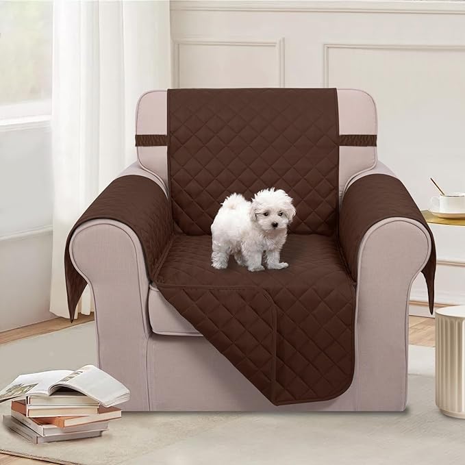 U-NICE HOME Recliner Chair Covers Reversible Chair Cover Pet Covers for Dogs with Elastic Straps Water Resistant Diamond Quilted (23''Armchair, Brown/Brown)
