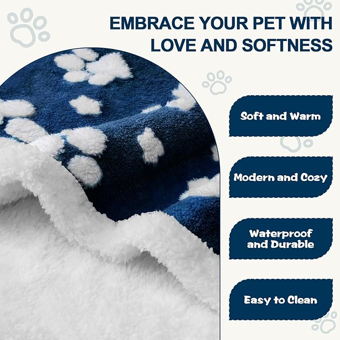 Yaning Waterproof Blanket for Dog Cat or Adult, Cute 3D Textured Paw Dog Blanket for Bed Couch Sofa, Soft Liquid Pee Proof Pet Furniture Protector, 50"x60", Navy Blue