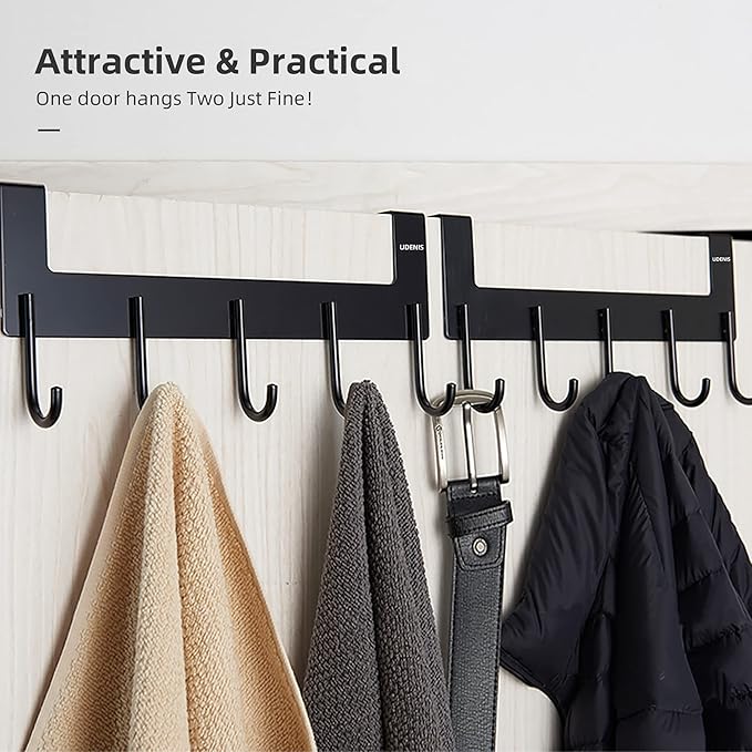 Over Door Hanger, Metal Over The Door Hook Rack with 5 Hooks, Towel Rails for Hanging Towel Robe Coat Bathroom Bedroom Grey