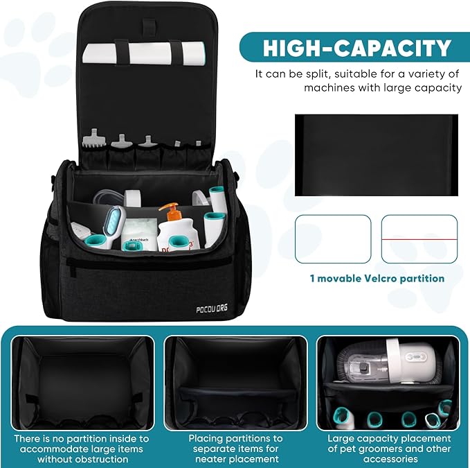 Pet Travel/Grooming Supplies Organizer Carry Bag - Compatible with Oneisall/Neabot Dog Grooming Vacuum, Large Capacity - Bag Only (Black)