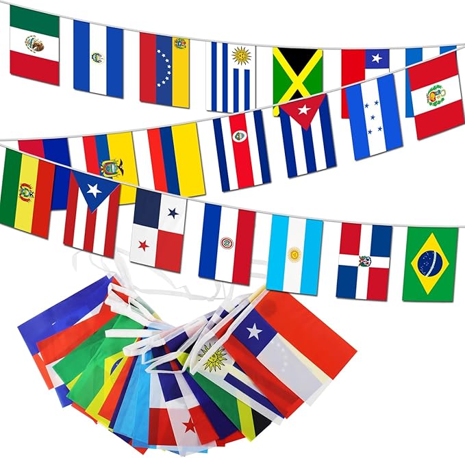 Premium Quality 30Ft Latin America 21 Countries String Flag - Spanish Language Speaking Assorted Latino Hangings Banners Perfect for Party Decorations, Bars, Sports Clubs, School Festivals,