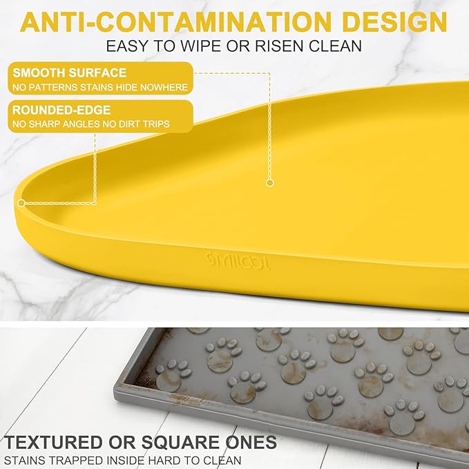 Silicone Pet Food Mat with Raised Edge for Food and Water Bowl, Dog Feeding Mats, Cat Food Trays for Floor Waterproof, Rubber Tray for Dogs and Cats, 19 x 12 x 0.7 Vivid Yellow