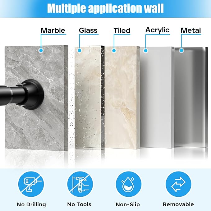 1pack Shower Curtain Rod 31-62 inch Tension Rod Black Shower rod Non Slip Adjustable Curtain Rods No Drilling Tension Curtain Rod Shower Rods for Windows Closet