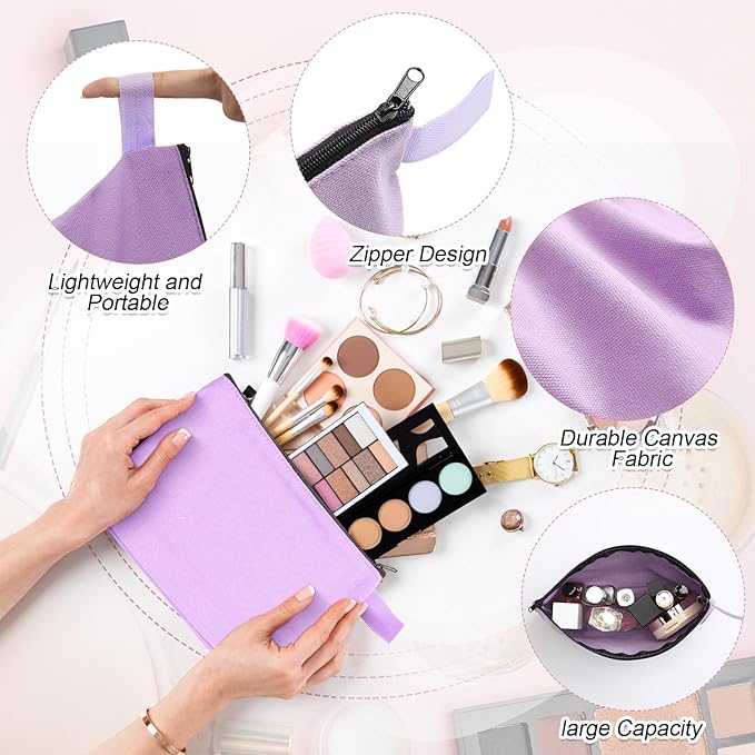 Reginary 60 Pieces 15 Colors Canvas Makeup Bags Bulk Portable Travel Cosmetic Pouch Multipurpose Blank Toiletry Bag with Zipper for Women DIY Craft Valentine's Day Gifts(9.8 x 5 x 2 Inch,Multicolor)