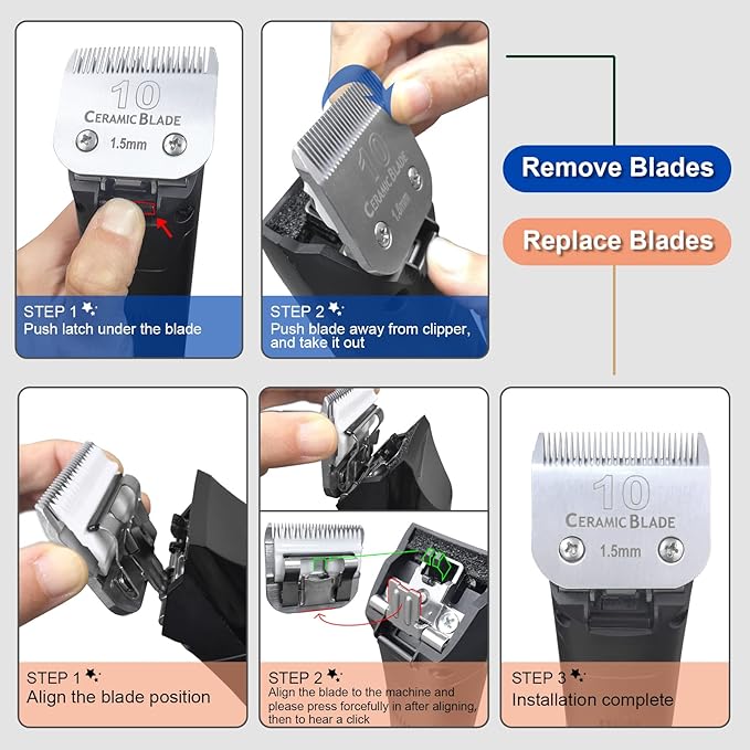 DODAER 2 Pack Detachable Pet Dog Clipper Blades, Compatible with Andis Size 4FC Cut Length 3/8"(9.5mm), Most Oster A5,Wahl KM Series Clippers,Made of Ceramic Blade & Stainless Steel Blade