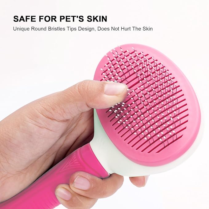 Aogeili Self Cleaning Slicker Brush, Skin Friendly Deshedding Grooming Tool for Dogs, Cats & Bunny, One-Click Release Removes Loose Undercoat, Mats & Tangles, for Long & Short Hair Shedding Pets