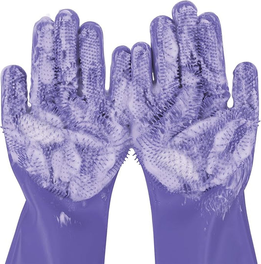 Pecute Heat Resistant Silicone Grooming Gloves with High-Density Teeth and Enhanced Five Finger Design for Bathing and Massaging Dogs and Cats