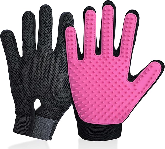 Pet Hair Remover Glove - Gentle Pet Grooming Glove Brush - Deshedding Glove - Massage Mitt with Enhanced Five Finger Design - Perfect for Dogs & Cats with Long & Short Fur - 1 Pack (Right-hand), Pink