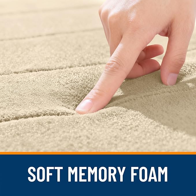OLANLY Memory Foam Toilet Rugs U Shaped 24x20, Super Soft Absorbent Contour Bath Rugs, Quick Dry, Machine Washable Toilet Mat, Bathmat Floor Carpet, Bathroom Home Decor Accessories, Beige