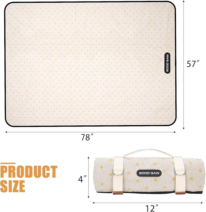 Picnic Outdoor Blankets Waterproof Large - Beach Mat Sand Free Foldable with Carry Strap | Portable Camping Blanket | Park Blanket for Grass Park, Hiking, Travel, Concerts, Indoor (Yellow Flower)