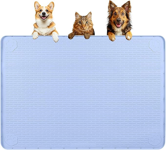 Bartuke Dog Food Mat, Extra Large 40" x 28" Silicone Pet Feeding Mat with Raised Edge Pet Placemat for Small, Medium, and Large Pets Non-Slip, Easy to Clean (Blue)