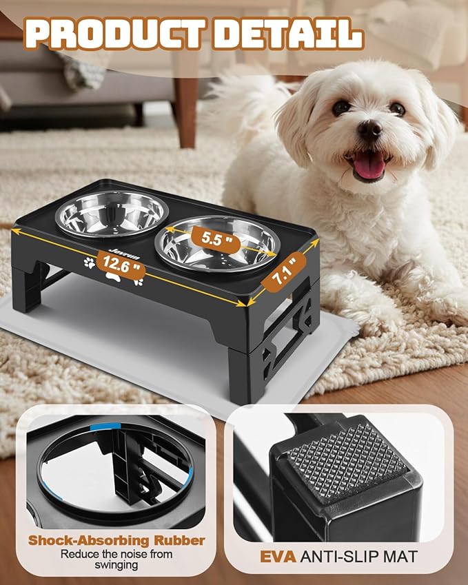 Jovrun Elevated Dog Bowls for Small Medium Large Size Dogs, Non-Slip Dog Feeder with 2 Food Water Bowls, 2-5 Heights Adjustable Raised Bowls Stand