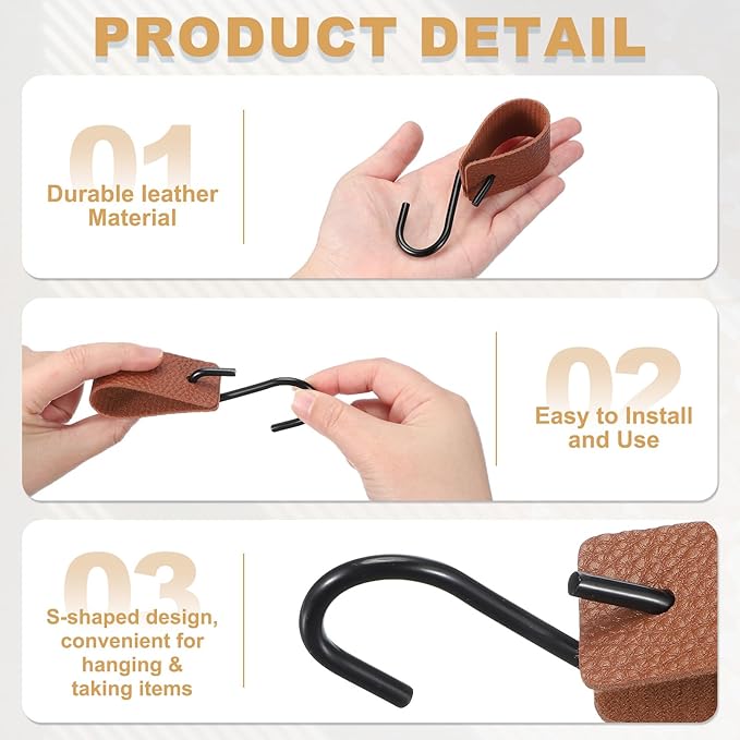 uxcell 12 Pcs PU Leather S Hooks, Multifunctional S Shaped Hooks for Hanging Coat Towel Camping Kitchen Bathroom Handle, Brown