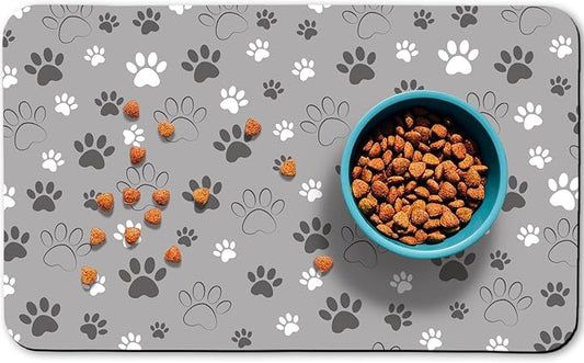 Dog Food Mat, Absorbent Water Bowl Mats Cat Pet Feeding Placemats Light Gray 24 * 32 inch