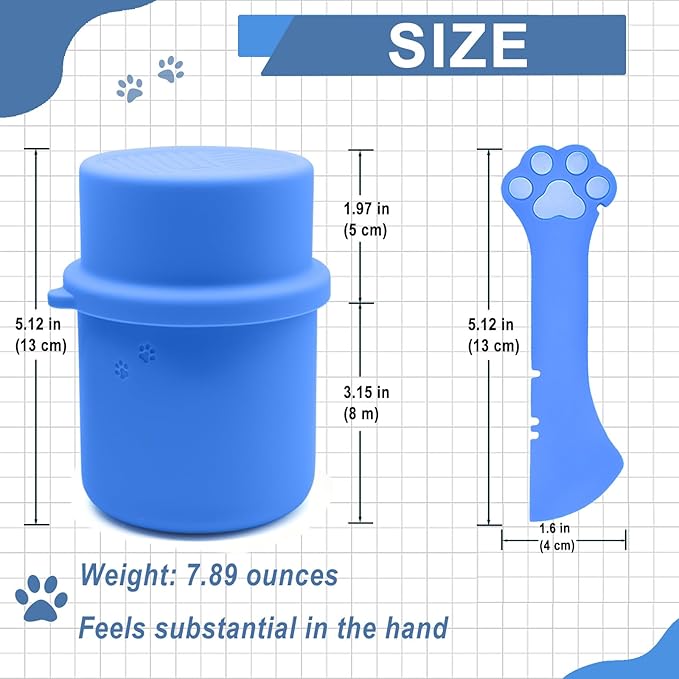 Original Canned Dog Food Storage Container & One Can Spoon | Silicone Can Cover Pet Food Sealer & Cute Paw Shape Opener Spatula | BPA Free, Airtight, Dishwasher & Freezer Safe (Dark Blue+Blue)