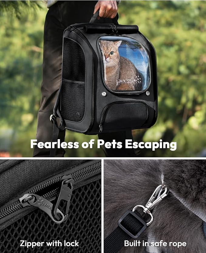 Pecute Cat Backpack Carrier, Large Space Cat Bubble Backpack, Breathable Cat Carrier, Shaded Dog Backpack Carrier, Ergonomic 3D Design for Travel, Hiking, Walk, Suitable for Shopping, Car, Vet, Black