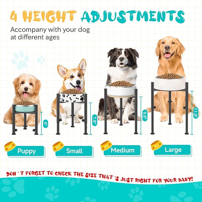 2 Pack Adjustable Dog Bowls Elevated Stand, 4 Heights, Wide 6-10",Oppro Metal Raised Tall Single Food Bowl Holder, Sturdy Lifted Water Feeder with Tray for Medium Large Small Breed,H:8”/10”/12”/13.8”