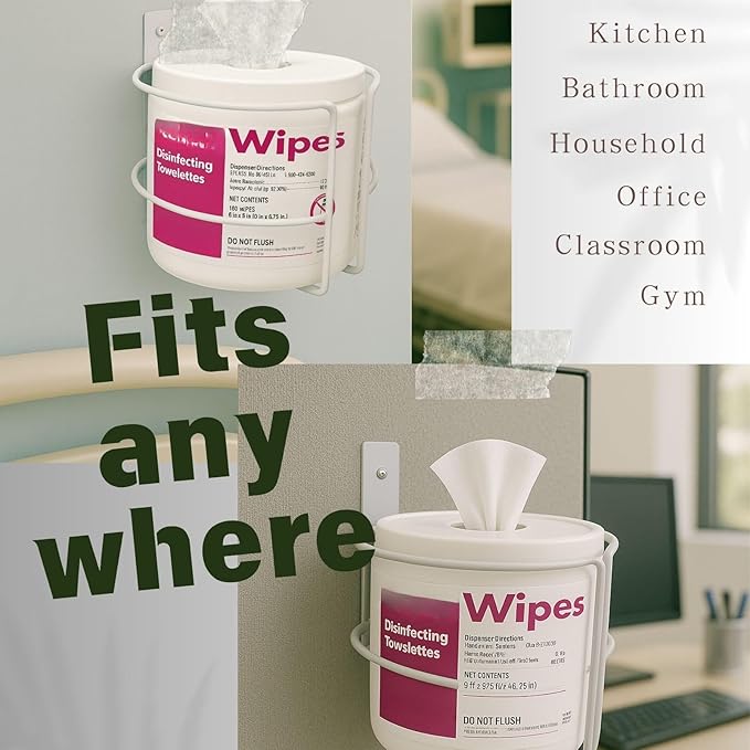 Wall Mount Wipes Holder & Dispenser, Rustproof Bathroom & Kitchen Organizer with 3M Adhesive or Screws, Fit for Clorox, Lysol, Baby & Pet Wipes – No-Drill Space-Saving Wall Rack